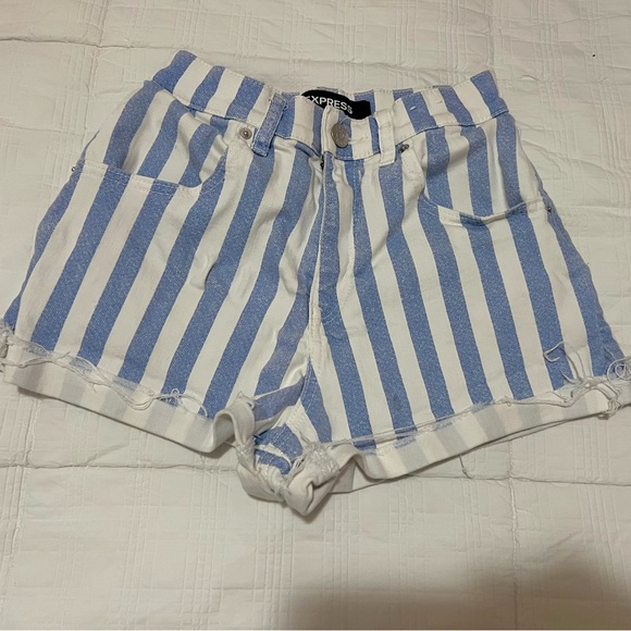 Blue and white stripped shorts, size 0, Express - Picture 2 of 4